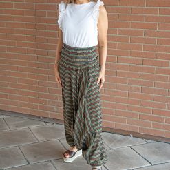 Pantalone-Donna-Afghano-righe---Verde-modella02