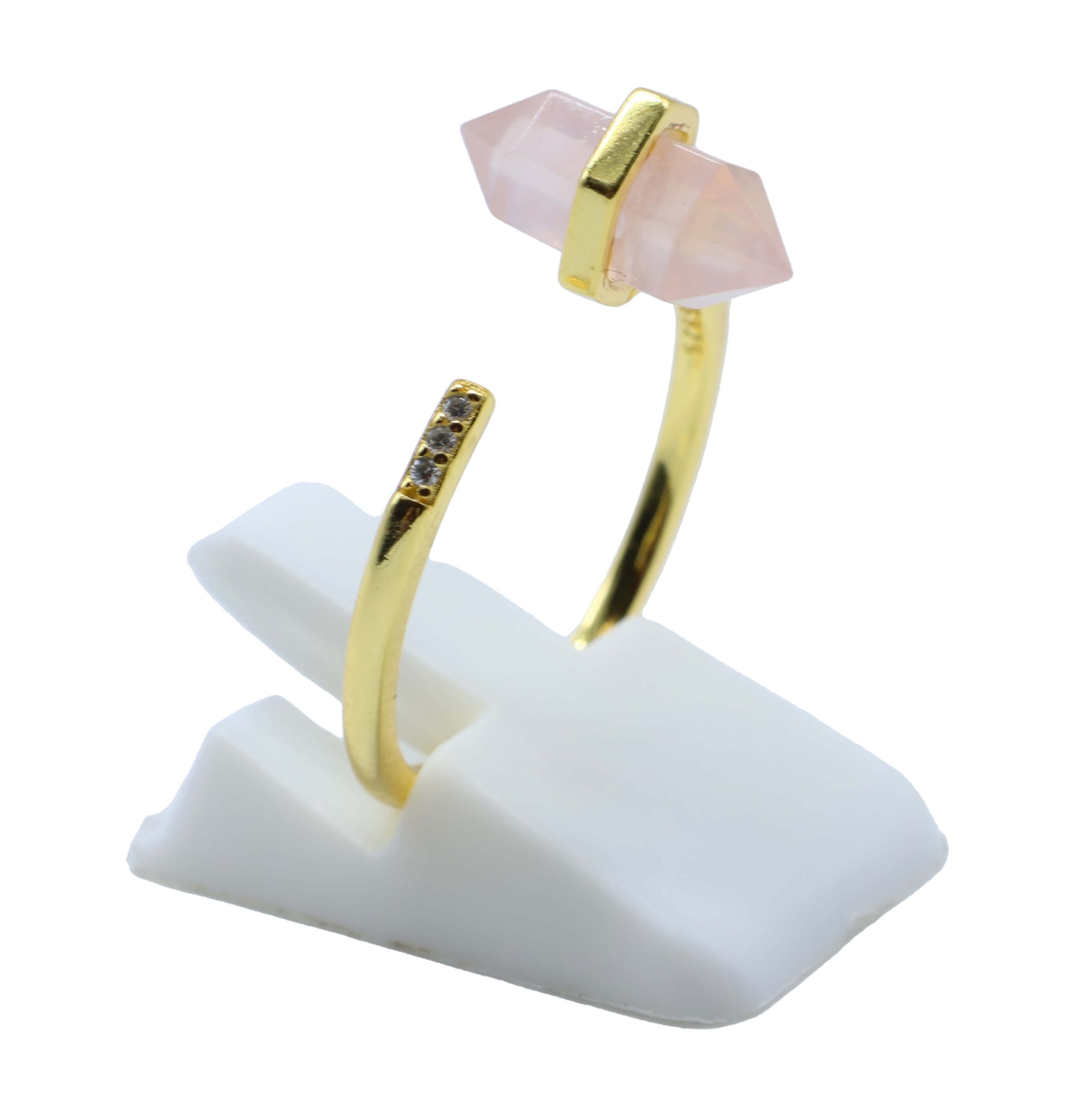 ANE011- Anello Con Punta Quarzo Rosa In Argento 925