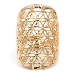 Alternative view of Anello Fiore della vita ottone color oro -- 3x2 cm