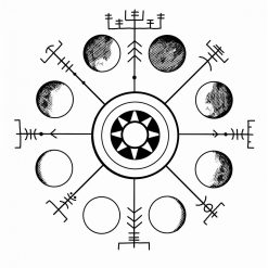 Tamburo sciamanico in pelle di capra - Luna e vegvisir - 50 cm - 02