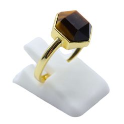 ANE059 - Anello Con Occhio di Tigre Esagonale in Argento Sterling 925