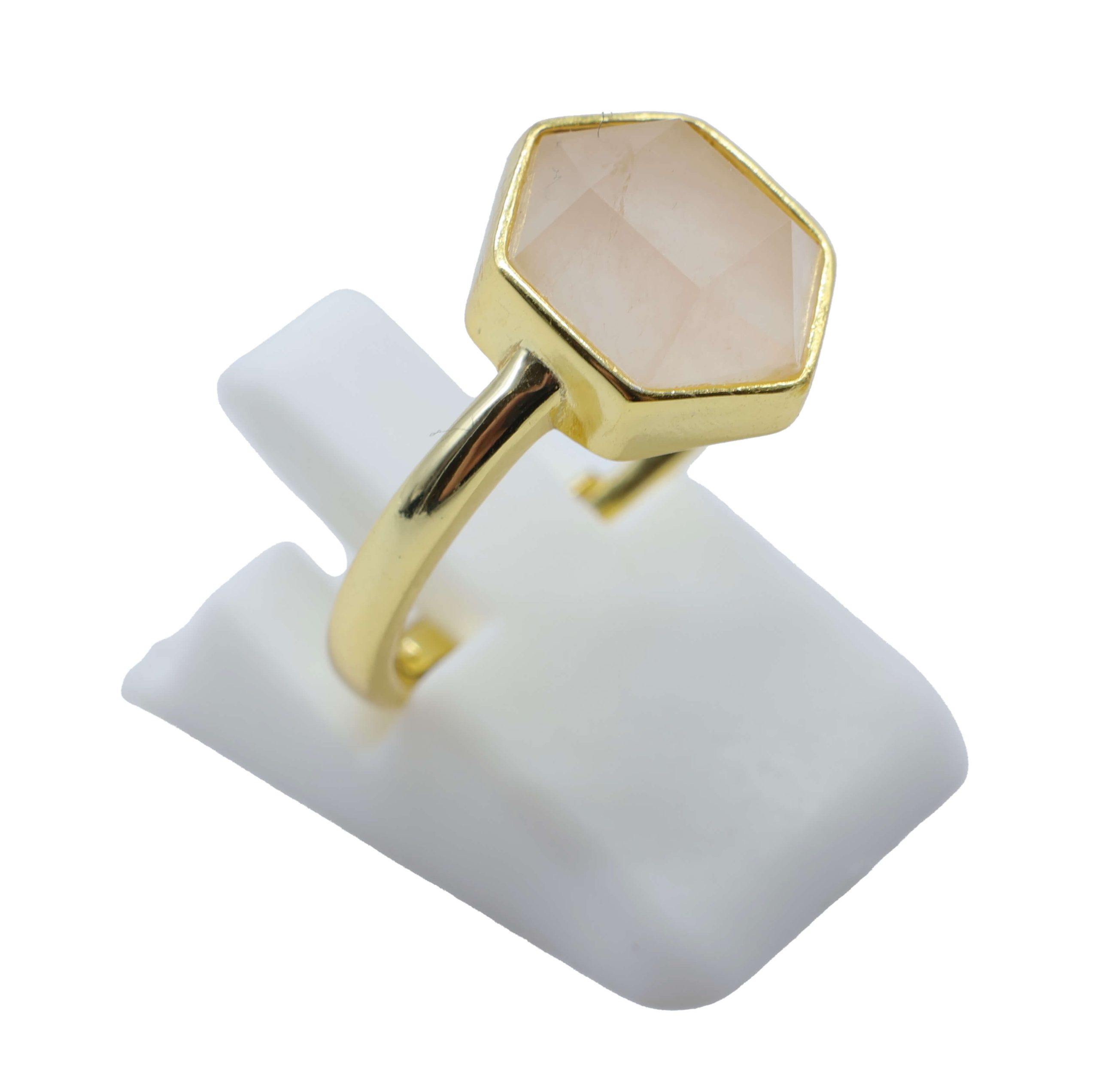 Anello Con Quarzo Rosa Esagonale in Argento Sterling 925