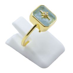 Anello Con Acquamarina Rettangolo + Charm