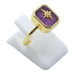 ANE081 - Anello Con Ametista Rettangolo + Charm