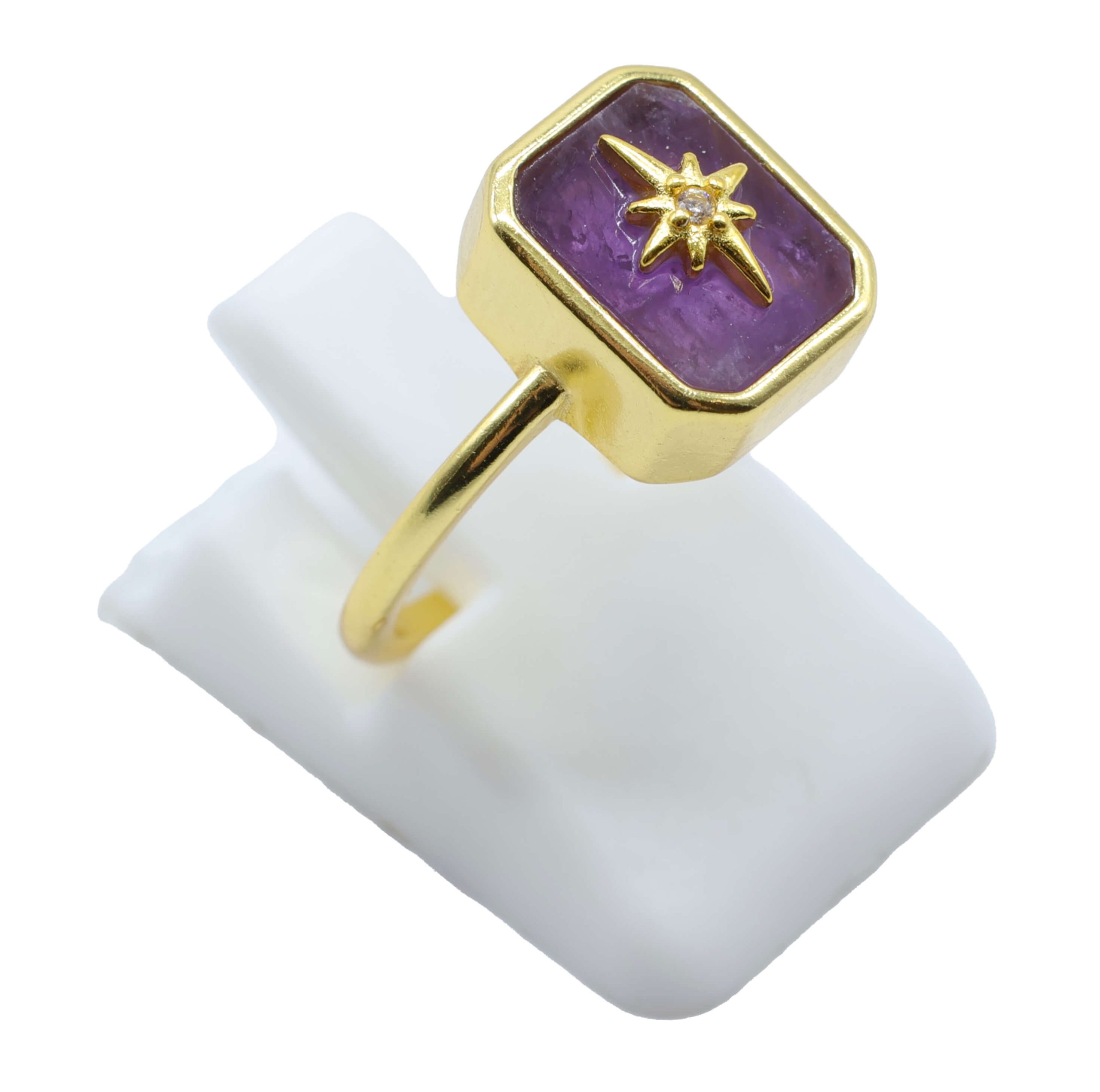 ANE081 - Anello Con Ametista Rettangolo + Charm