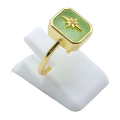 ANE086 - Anello Con Giada Verde Rettangolo + Charm