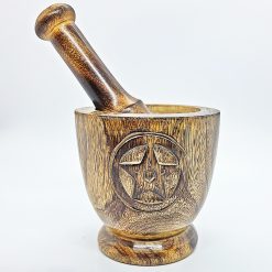 Mortaio di legno con pentagramma 10 cm.