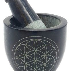 Mortaio di saponite nera 8 cm - fiore della vita