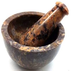 Mortaio e pestello Pietra saponite leopardo 10 cm