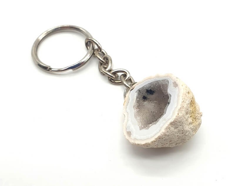 Portachiavi con geode di agata grezza 3cm