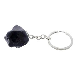 Portachiavi con ossidiana nera grezza 3 cm