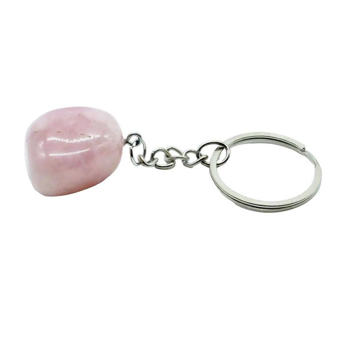 Portachiavi in quarzo rosa burattato 3 cm