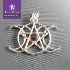 Ciondolo Pentagramma tripla luna con pietra