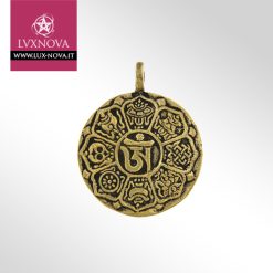 Ciondolo Amuleto Tibetano in Bronzo con Simbolo OM e Ashtamangala